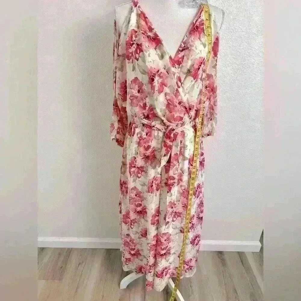 Anne Klein Floral Print Cold Shoulder Belted Dress Size 0X - Picture 6 of 10